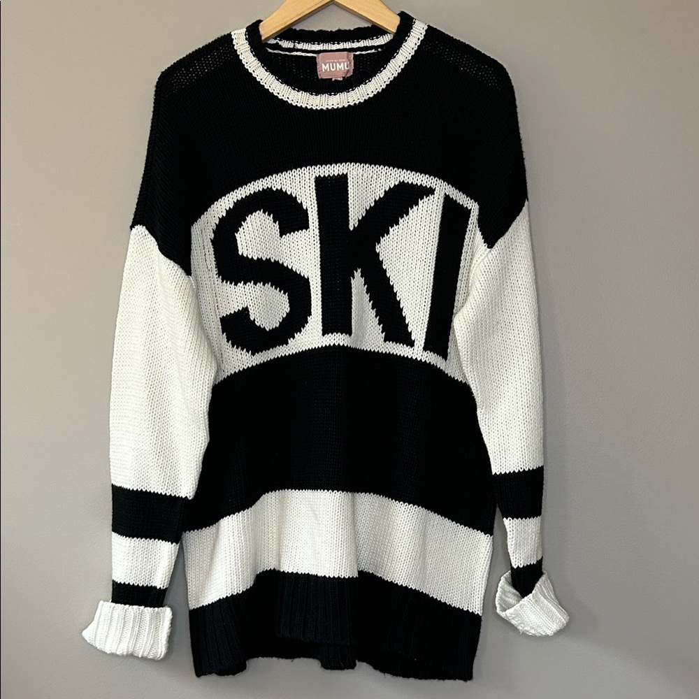 NWT Show Me Your MuMu‎ Knit Ski In Sweater Size XS Oversized Black White